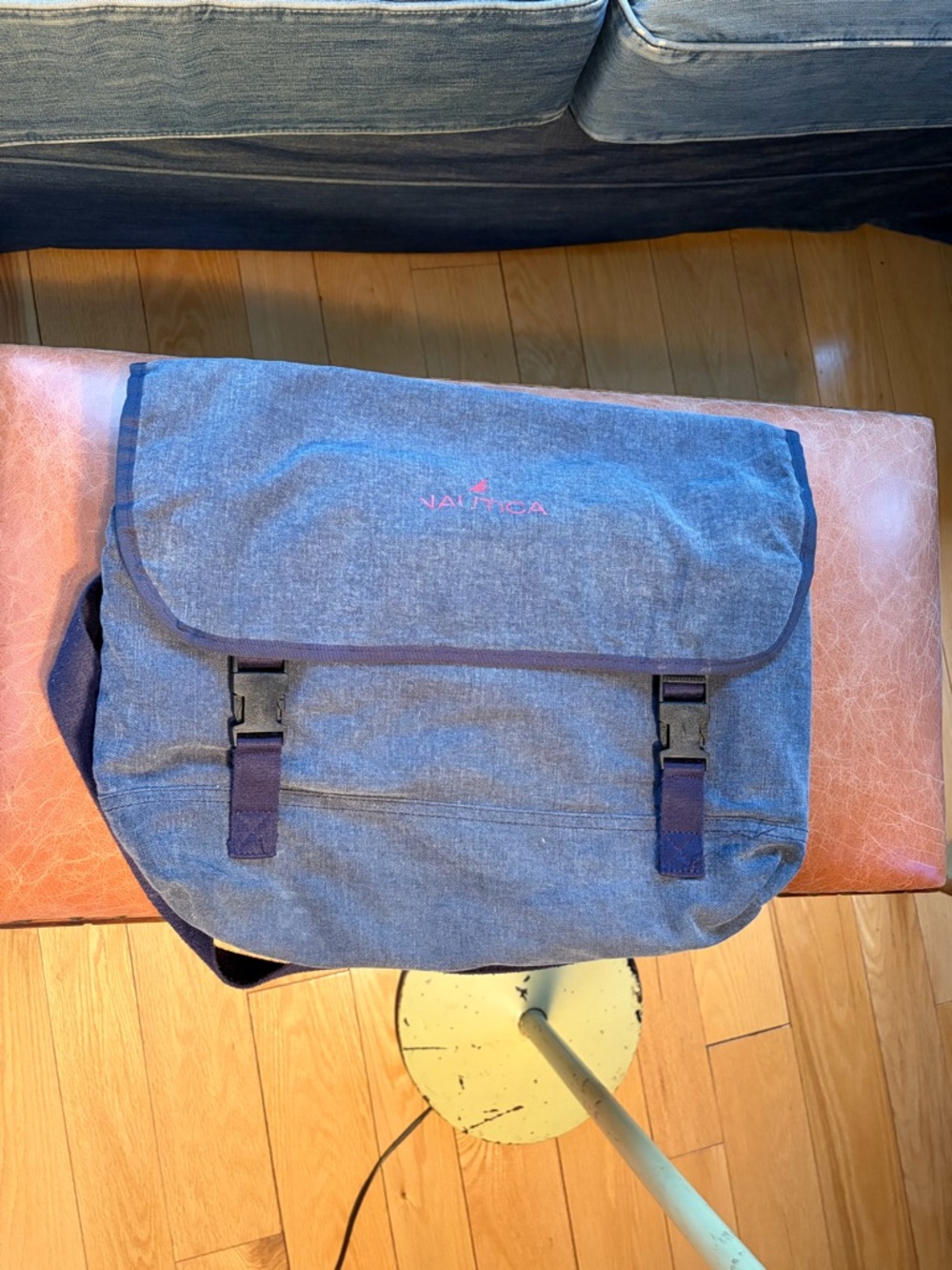 Nautica Gray-Blue Men's Messenger Bag with Dark Trim